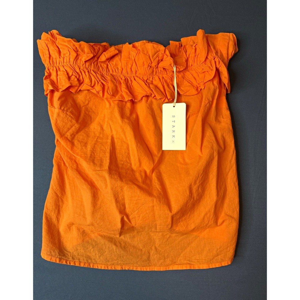 STARK X Womens Orange 100% Cotton Ruffle Off-Shoulder Strapless Tube Top XS